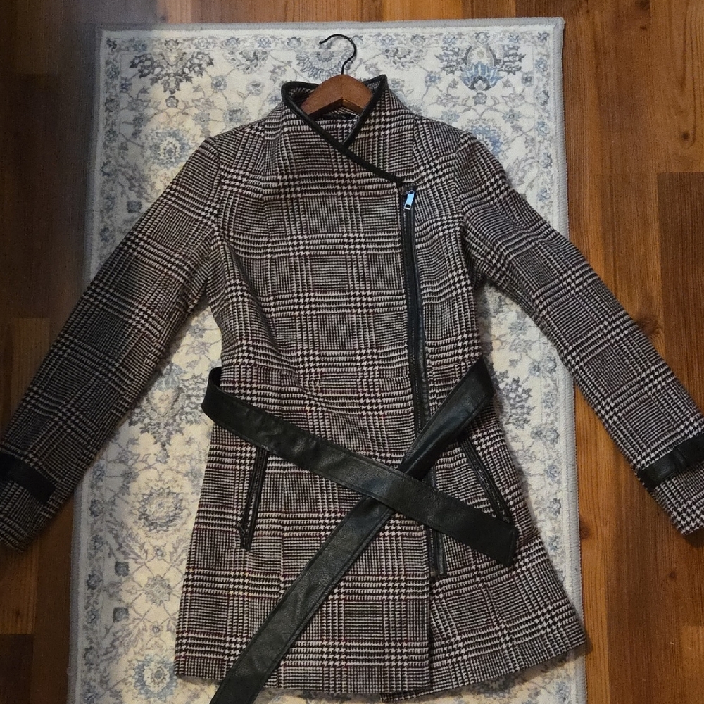 ricki's | plaid coat with faux leather accents